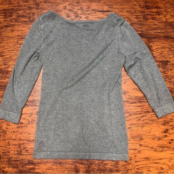 Express 3/4 Sleeve Gray Sweater Bandau Neck with Black Lace Detail, Size Small - Picture 2 of 3